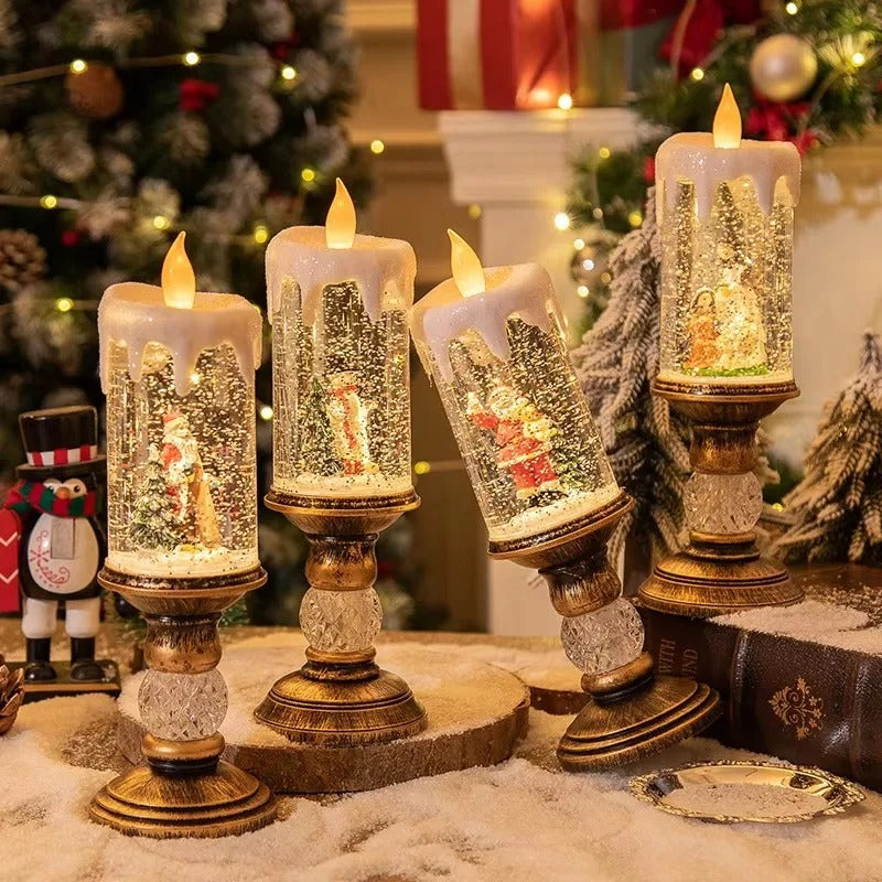 Christmas Snowflake Music Box Wind Lantern LED Candle Holiday Decor