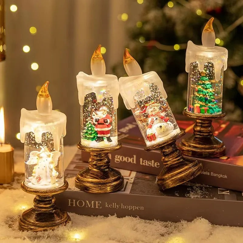 Christmas Snowflake Music Box Wind Lantern LED Candle Holiday Decor