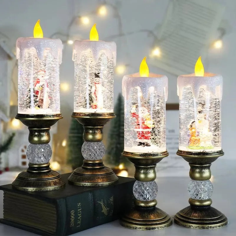 Christmas Snowflake Music Box Wind Lantern LED Candle Holiday Decor