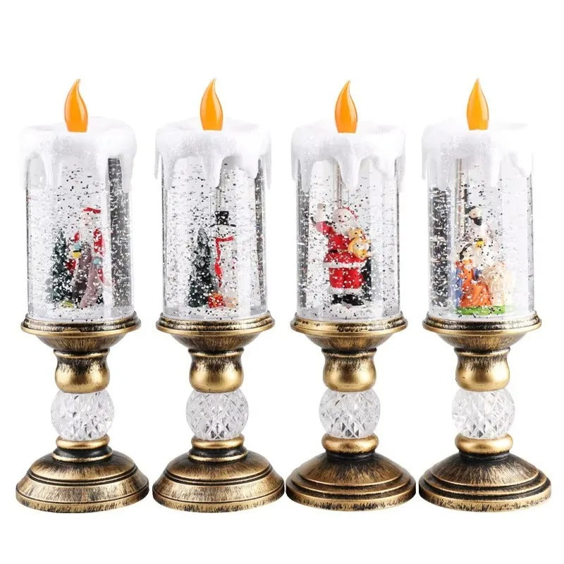 Christmas Snowflake Music Box Wind Lantern LED Candle Holiday Decor