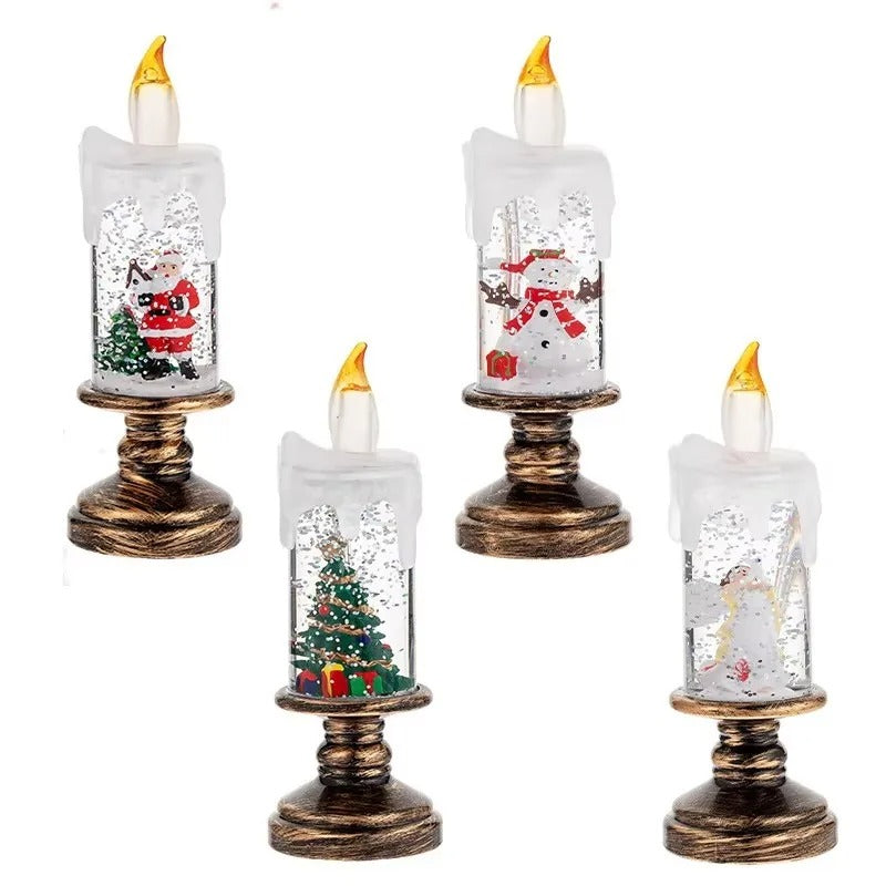Christmas Snowflake Music Box Wind Lantern LED Candle Holiday Decor